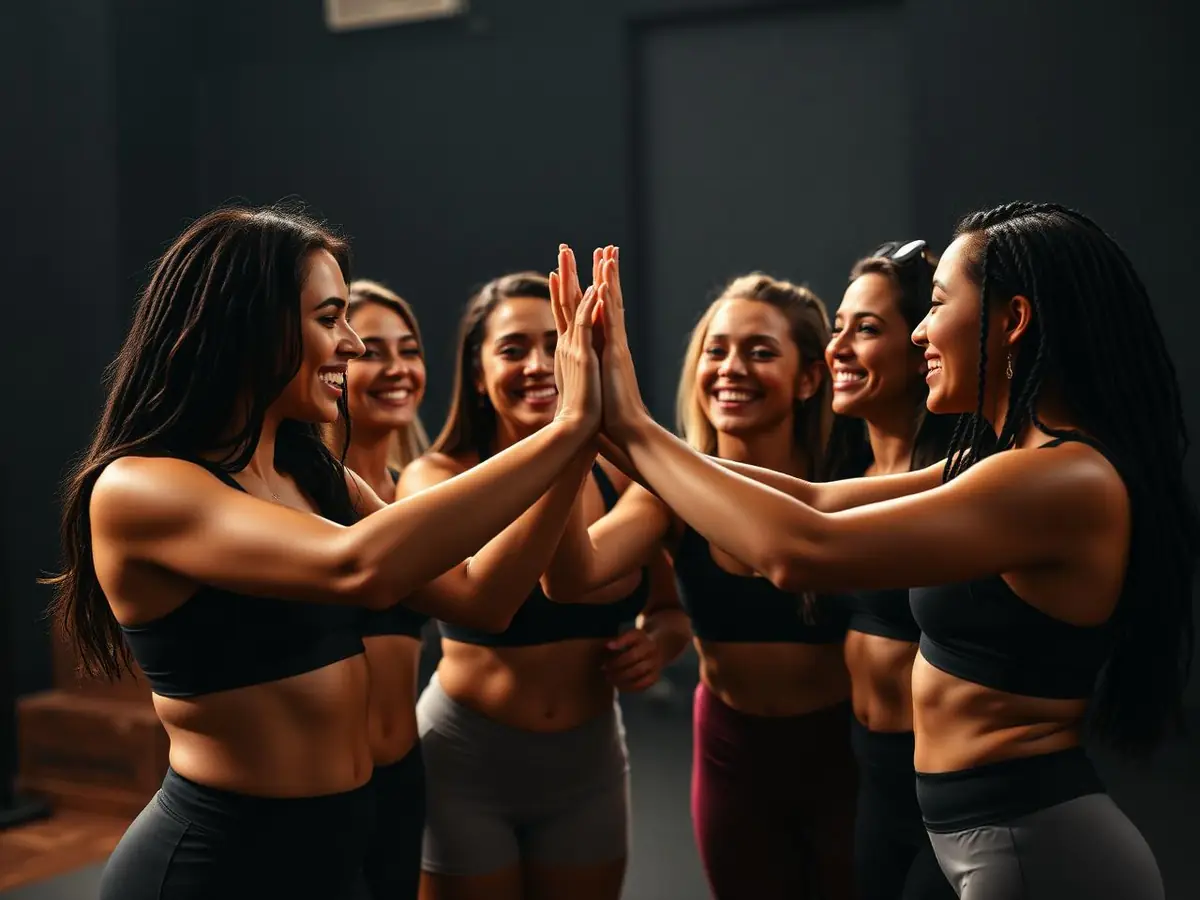 Mulheres comemorando juntas depois do treino
